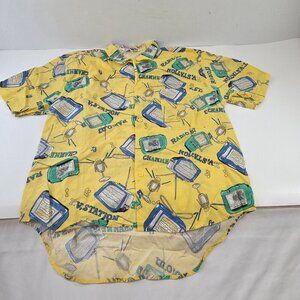 Vintage Radio TV Station All Over Print Button Up Shirt Dad Clothes Size Medium
